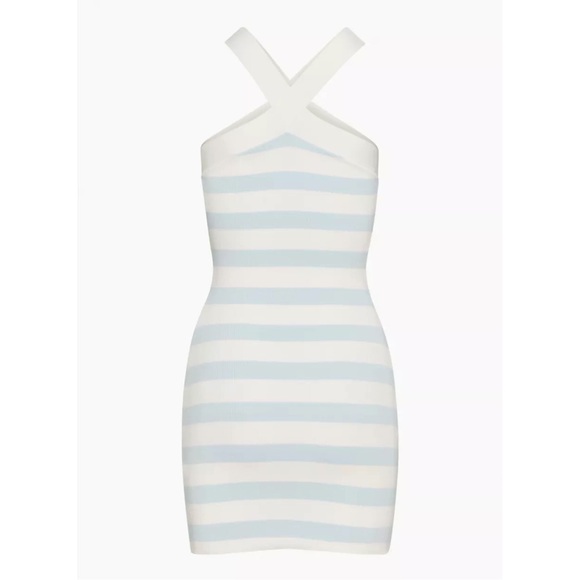 NWT Babaton Sculpt Knit Criss Cross Dress Blue & White Striped, Sz XS - Picture 4 of 5
